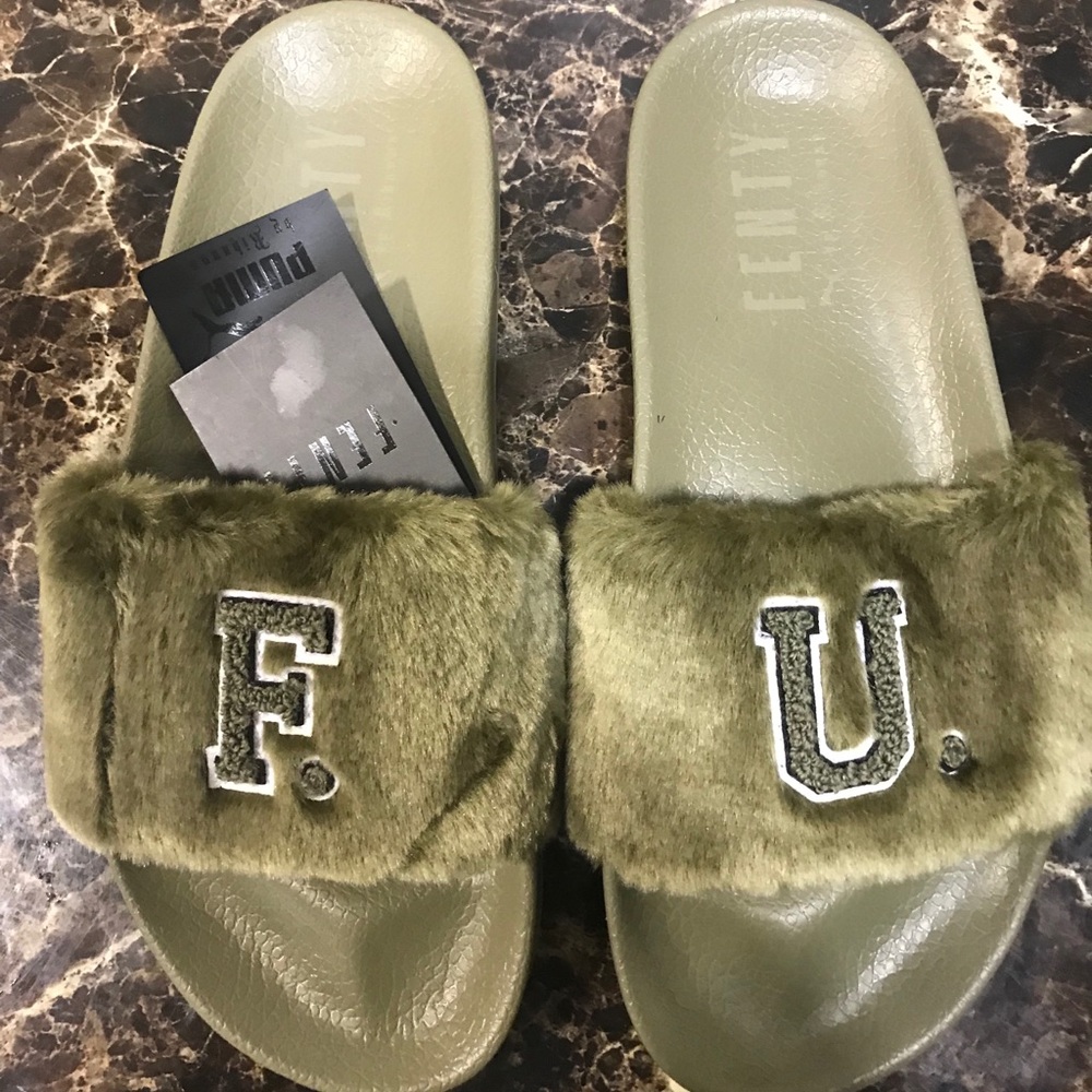 ****SOLD*****Rihanna Fenty Olive Green Slides F.U.